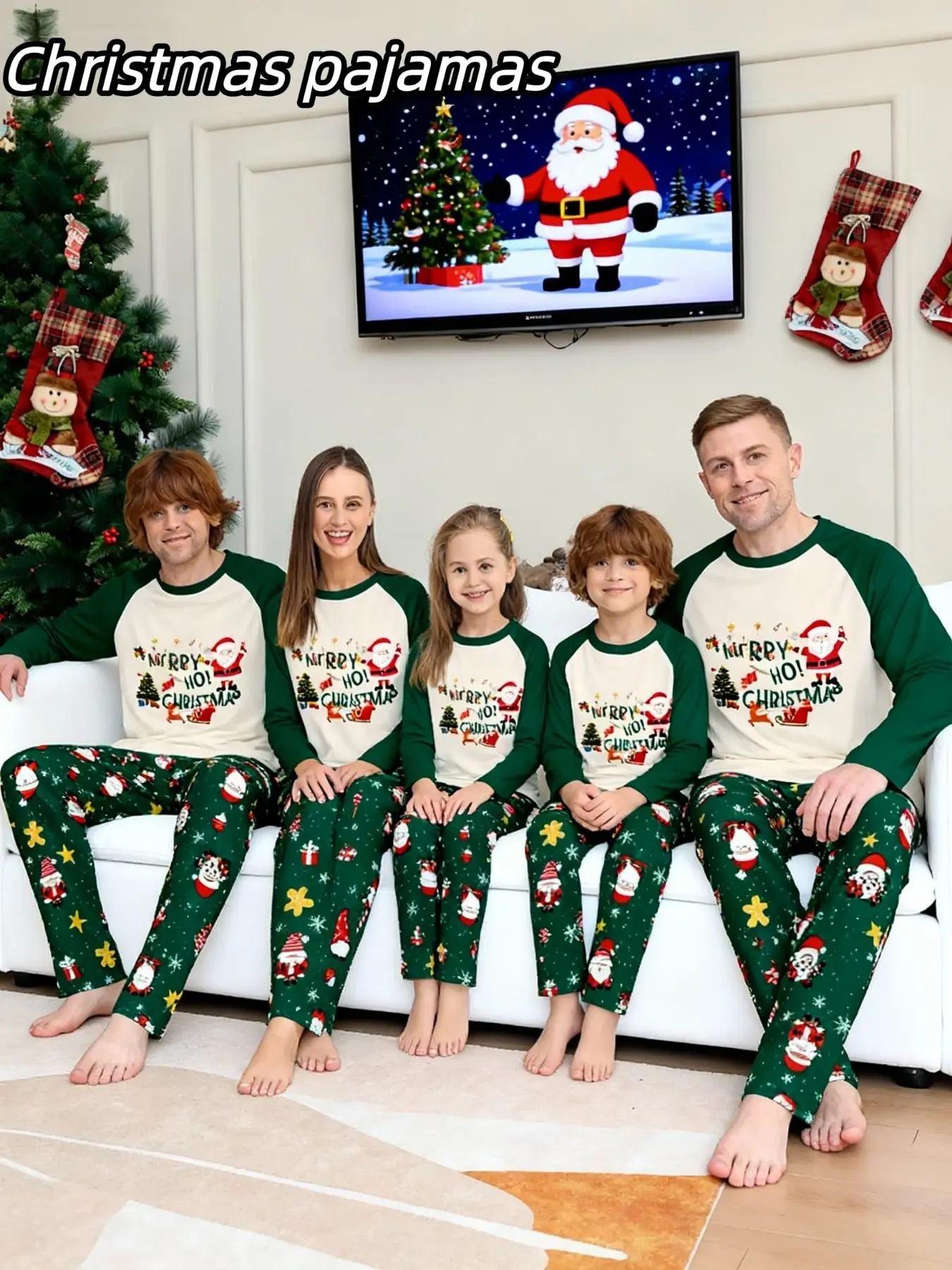 2-Piece Christmas Pajama Set, Loose-Fitting Couples Sleepwear, Men Women Kids Holiday, Casual All-Seasons Comfort