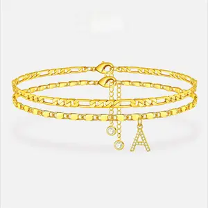 A-Z Initial Layered Anklets for Women Hypoallergenic Waterproof Adjustable Dainty Letter Pendant Foot Jewelry Summer Gift