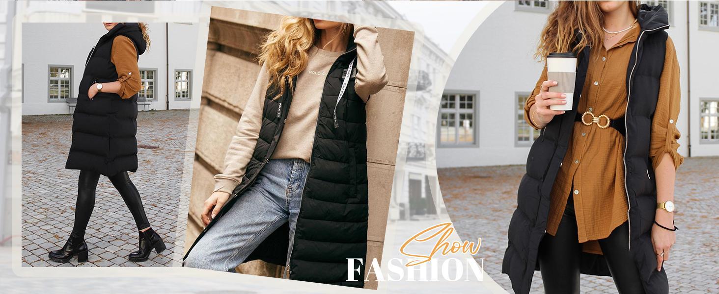 Imily Bela Women Long Vest Solid Color Sleeveless Hood Winter Puffer Vest Outwear Imily Bela Women Long Vest Solid Color Sleeveless Hood Winter Puffer Vest Outwear