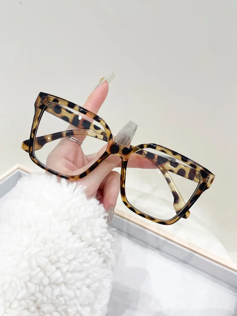 Unisex Vintage Leopard Pattern Square Frame Eyeglasses, Blue  display picture 1