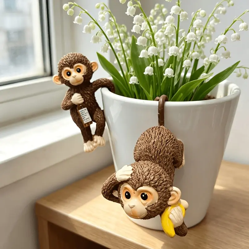 Cute Climbing Monkey Statue, Resin Hanging Ornament, Flower Pot Garden Decor, Durable Monkey Sculpture, Balcony Decoration, Unique Gift