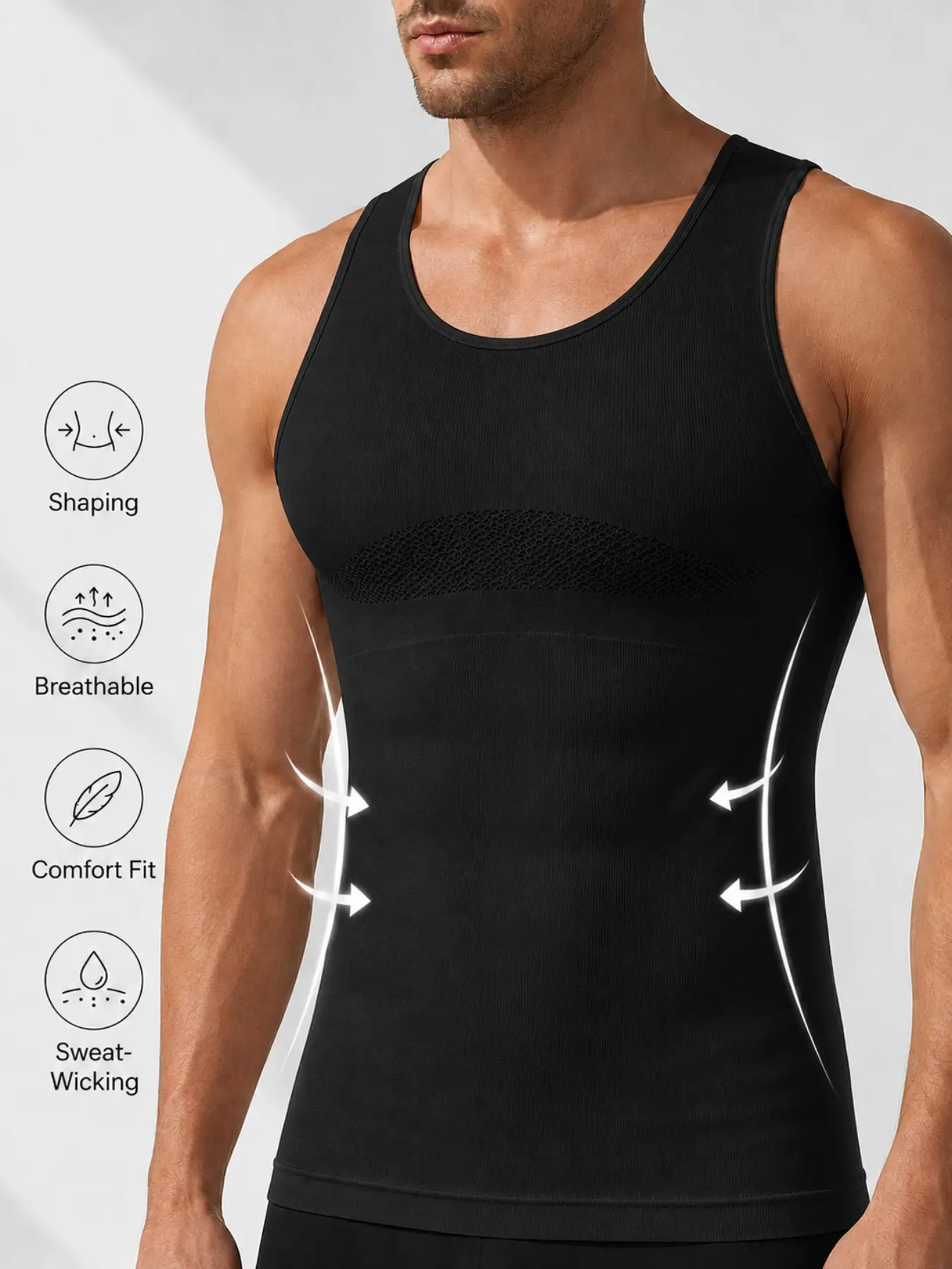 1 Count High Compression Shirts For Men, Compression Garment, Tummy Control Shapewear Tops, Slimming Body Shaper, Abdominal Control Waist Trainer, All-Season Workout Tank Tops, Stretchy Undershirt Sports Gym Layer, Soft Shirt, Running Shaping Vest