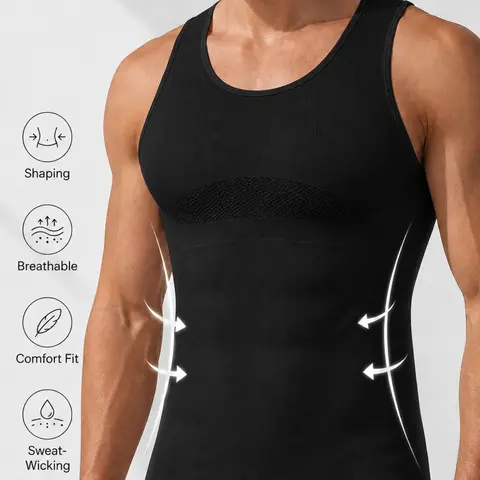 1 Count High Compression Shirts For Men, Compression Garment, Tummy Control Shapewear Tops, Slimming Body Shaper, Abdominal Control Waist Trainer, All-Season Workout Tank Tops, Stretchy Undershirt Sports Gym Layer, Soft Shirt, Running Shaping Vest
