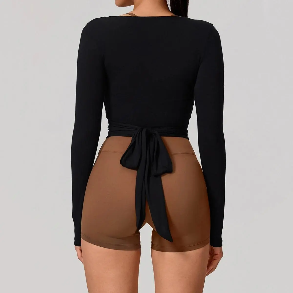 Hearuisavy Summer Women's Yoga Shirt Long Sleeve Sportswear Gym Breathable Quick Dry Sports Top Pilates Dance Ballet Wrap Tops