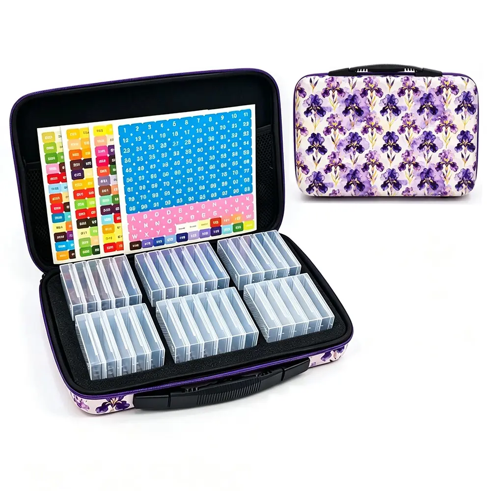 Diamond Painting Storage Box, 32 Transparent Slots, DIY Diamond Art Supplies, Handicraft, Includes Stickers, Lemon & Iris Designs, Convenient Organizer