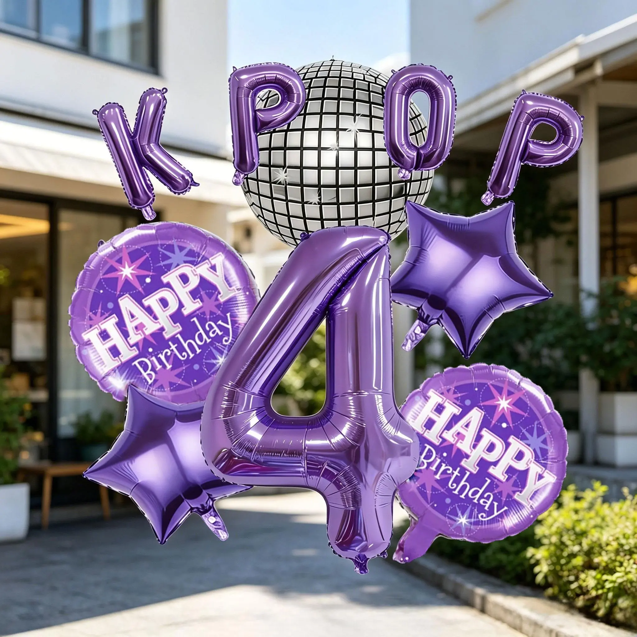 13-Piece K-Pop Disco Birthday Balloon Set, 32-Inch Numbers, Stars/kpop Letters, 4D Disco Ball, Perfect for Parties and Events, Disco Balloons