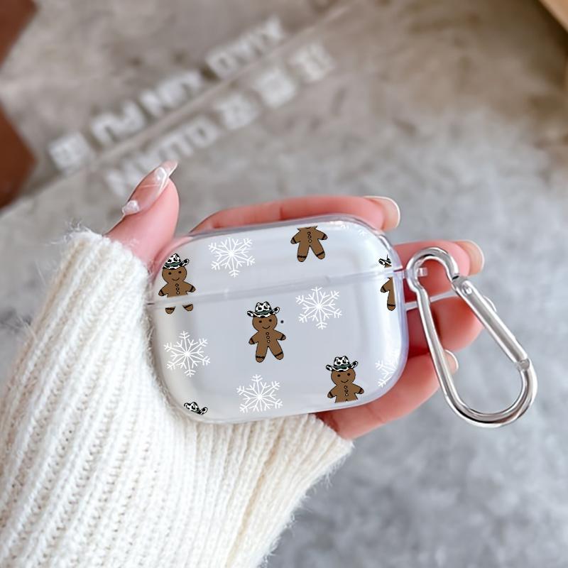 Cowboy Ginger Pattern TPU Soft Protective Case for Apple AirPods 4/3/2/1/Pro/Pro2 Transparent Earphone Cover with Keychain Attachment
