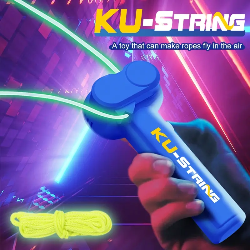 Viral flying string rope launcher toy, glowing rope launcher in the dark, portable handheld stress relieving toy, fun interactive toy for boys and girls' birthday gifts