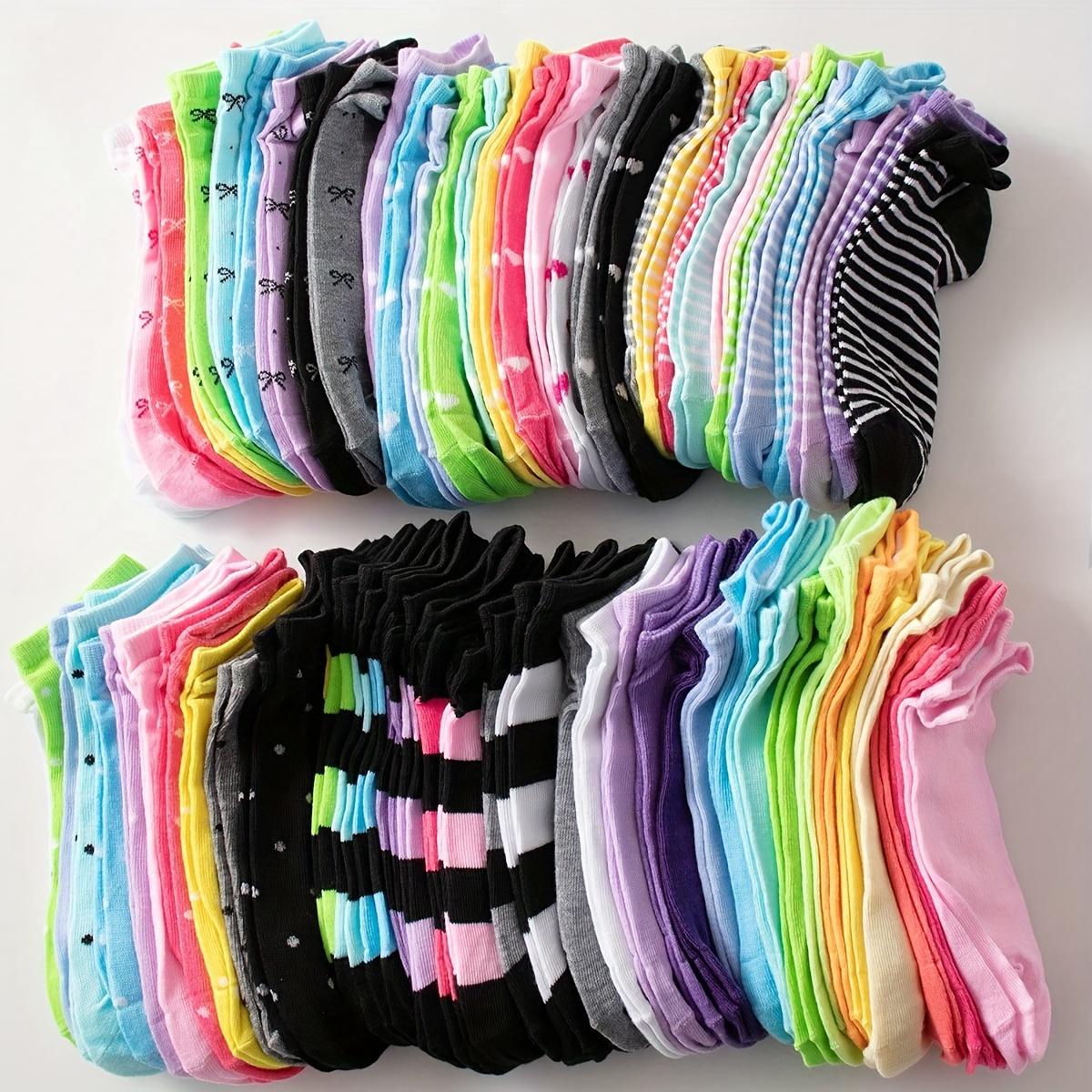 20/40/60 Pairs Women's Ankle Socks - Soft, Comfortable & Versatile Candy Colors Heart, Bow & Striped Patterns - Lightweight Polyester Blend for All Seasons, Perfect for Casual Wear & Students Womenswear Bridal