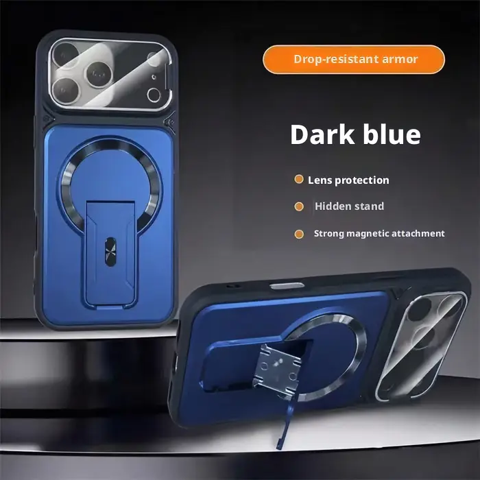 High-End Invisible Dual-Stand Magnetic Phone Case for iPhone 17/16/15 Pro Max, with High-Transparency Lens Stand, Protective Film, Full Coverage, Anti-Drop design inclusive