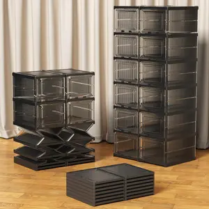 Stackable 6-Tier Shoe Storage Bin with Clear Drop Front Door, Free Standing Shoe Cabinet with Lid for Home