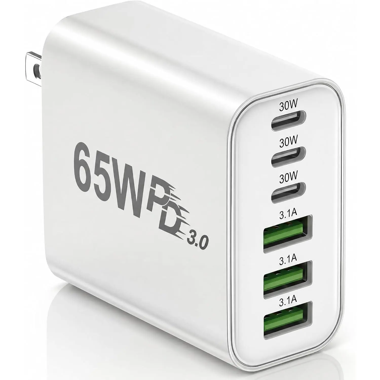 65W 6-Port GaN USB C Charger Block (2-Packs, ABS+PC, Multi-Protection), Power Delivery & Quick Charge Adapter for Cellphone, Smartphones, Tablets, Wireless Earbuds
