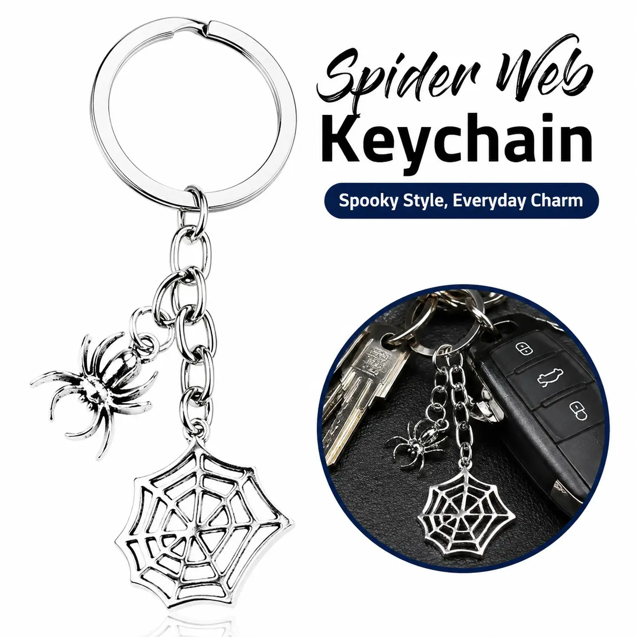 Spider Web Design Keychain, Keyring, Punk Style Key Ring Pendant, Fashion Accessories for Car Bag, Keychain for Birthday Gift, Halloween, Lightweight Keychain, Stylish Keychain-YY0