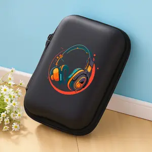 Colorful headphone pattern printed storage box with mesh pocket and compact design - cable/headphone/charger storage box, suitable for office, travel, pet enthusiasts - durable and portable electronic accessory organizer