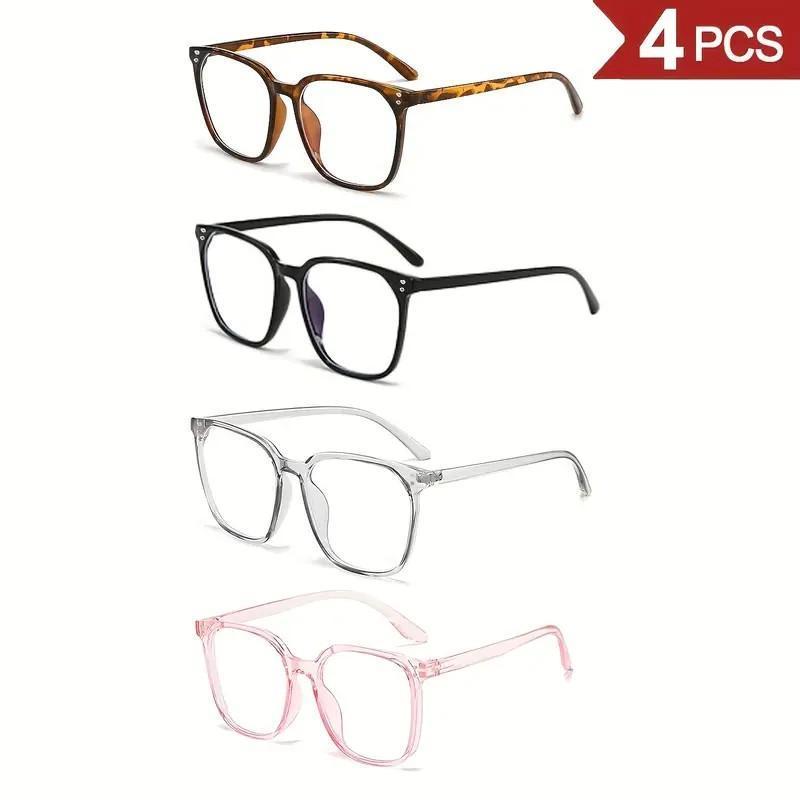 Women’s 4-Pack Blue Light Blocking Fashion Frame Eyeglasses Nylon Frame Anti-Round Face Set with 4 Color Leopard Design No-Makeup Essential Internet Celebrity Style for Leisure Outdoor Cycling Use