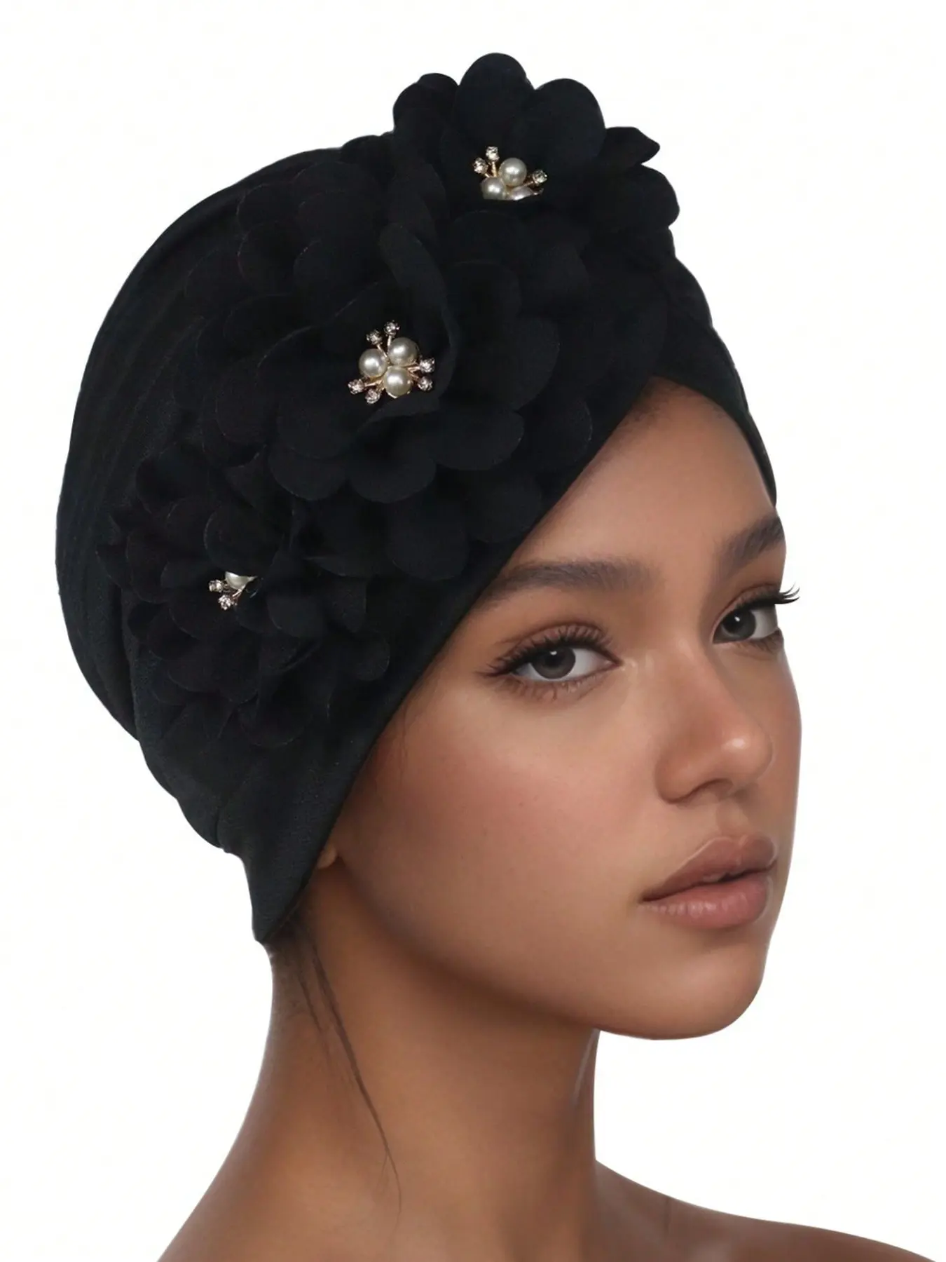 Elegant Floral Beaded Headwrap Hat, Luxury One-Piece Headscarf for Women, Perfect for Weddings and Daily Wear, Stylish Hair Accessory