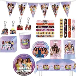 Birthday Party Decoration Banner BalloonTableware Set Cup Plate Tablecloth Katseye Pennant Flag Snap Braclet Keychain Gift Bags