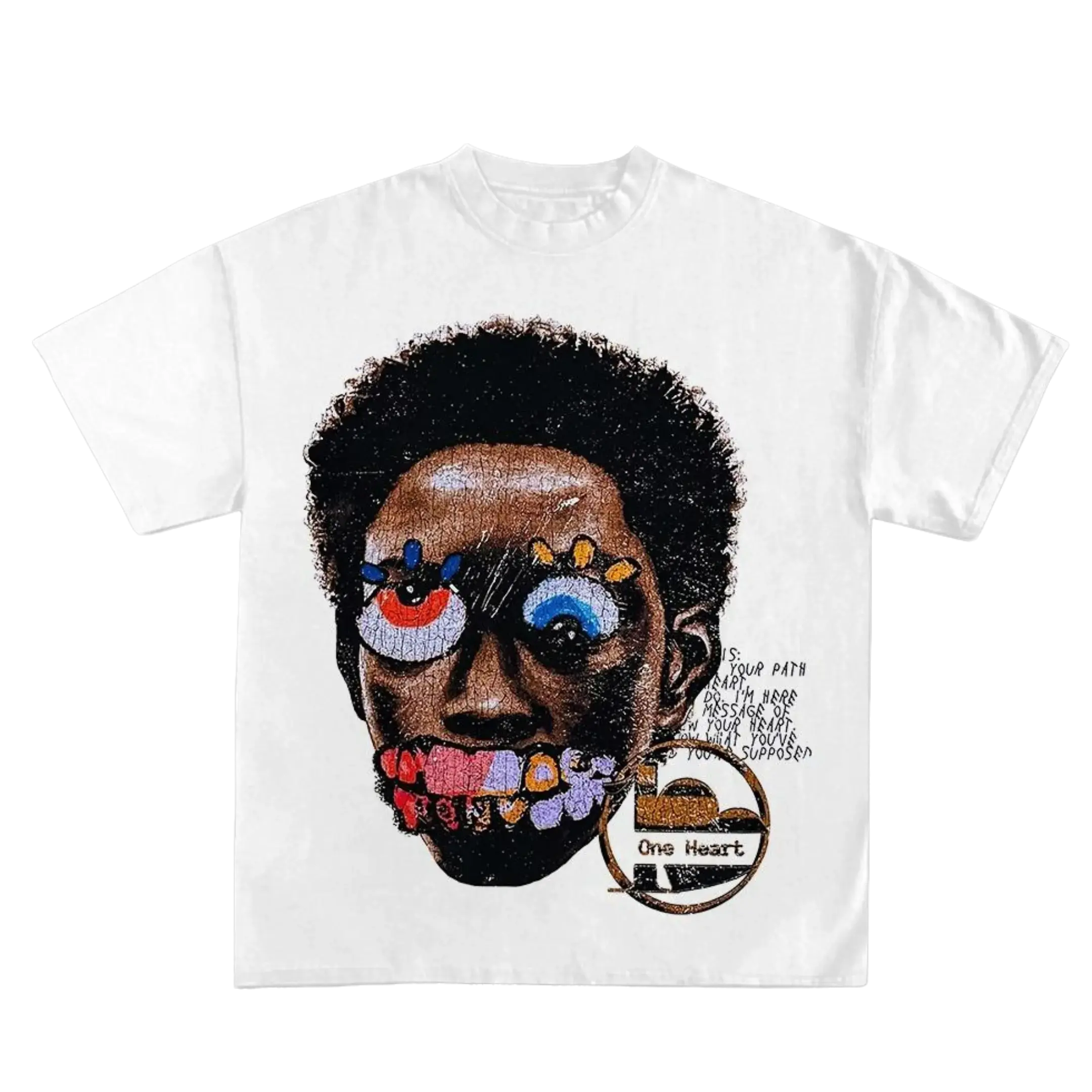 Multi-element T-Shirt Vintage Graphic Rap Hip Hop Merch Concert Y2k StreetwearUnisex Abstract Portrait Art Graphic T-Shirt, Colorful Face Doodle Print Crew Neck Short Sleeve Tee, Casual Cotton Top for Streetwear Lovers, White Artistic Statement Shirt fo
