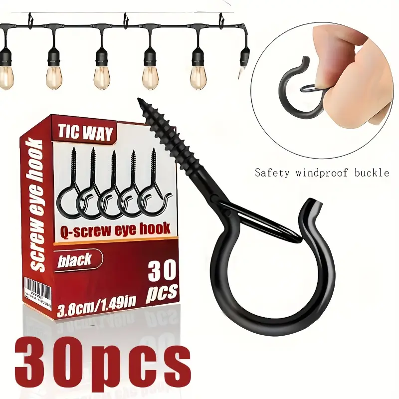 [Heavy Duty Q Hooks] 30Heavy Duty Rust-proof Q Hooks with Safety Lock | Screw Hooks for Hanging Christmas Lights, Bird Feeders, Plants, Wind Chimes, Halloween Decorations