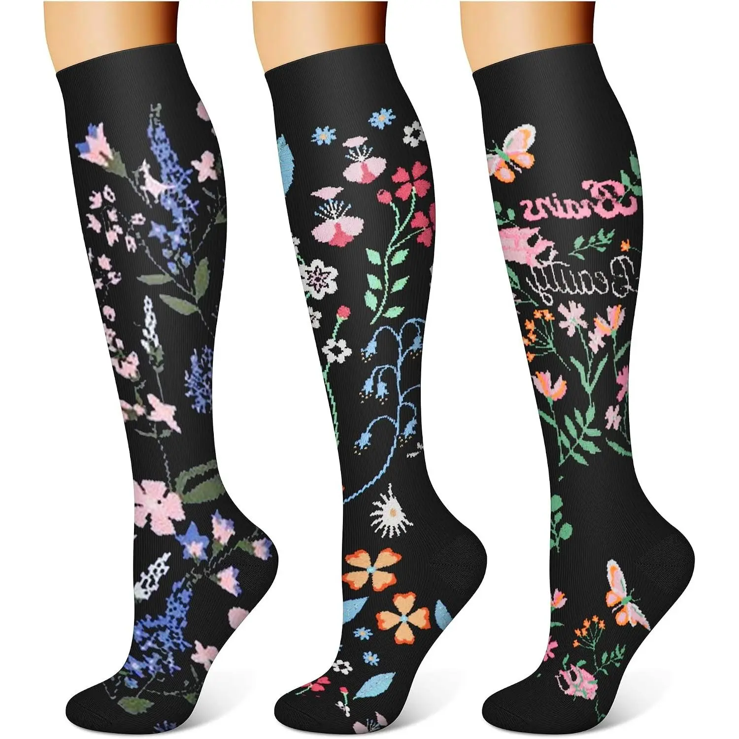 3 Pairs Compression Socks for Women & Men 15-20 mmHg - Best Support for Nurses, Running & Hiking(Gift)
