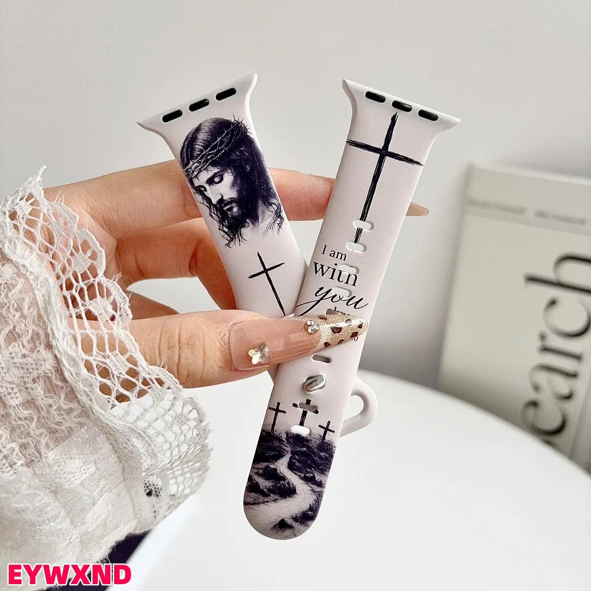 EYWXND Faith Themed Print Silicone Watch Band for Apple Watch, Religious Cross Scripture Pattern Replacement Strap Compatible With 38‑49mm Series And Ultra, Soft Lightweight Accessory for Daily Wear And Casual Outfit Matching