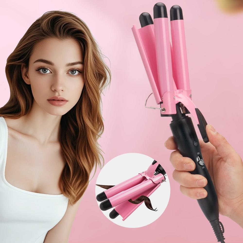 Portable 3-Tube Hair Curler, 1 Box Hair Curling Iron with 3 Counts Barrels, Hair Styling Tool for Home & Travel, Create a Wavy Hairstyle