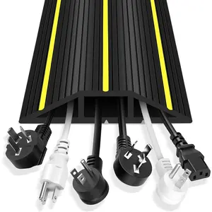 Floor Cord Cover, 6 Ft Heavy Duty  Cover Protector 3 Channels Extension Wire Covers for Floor Cord Hider Management for  Office or Outdoor Settings, Easy to Unroll
