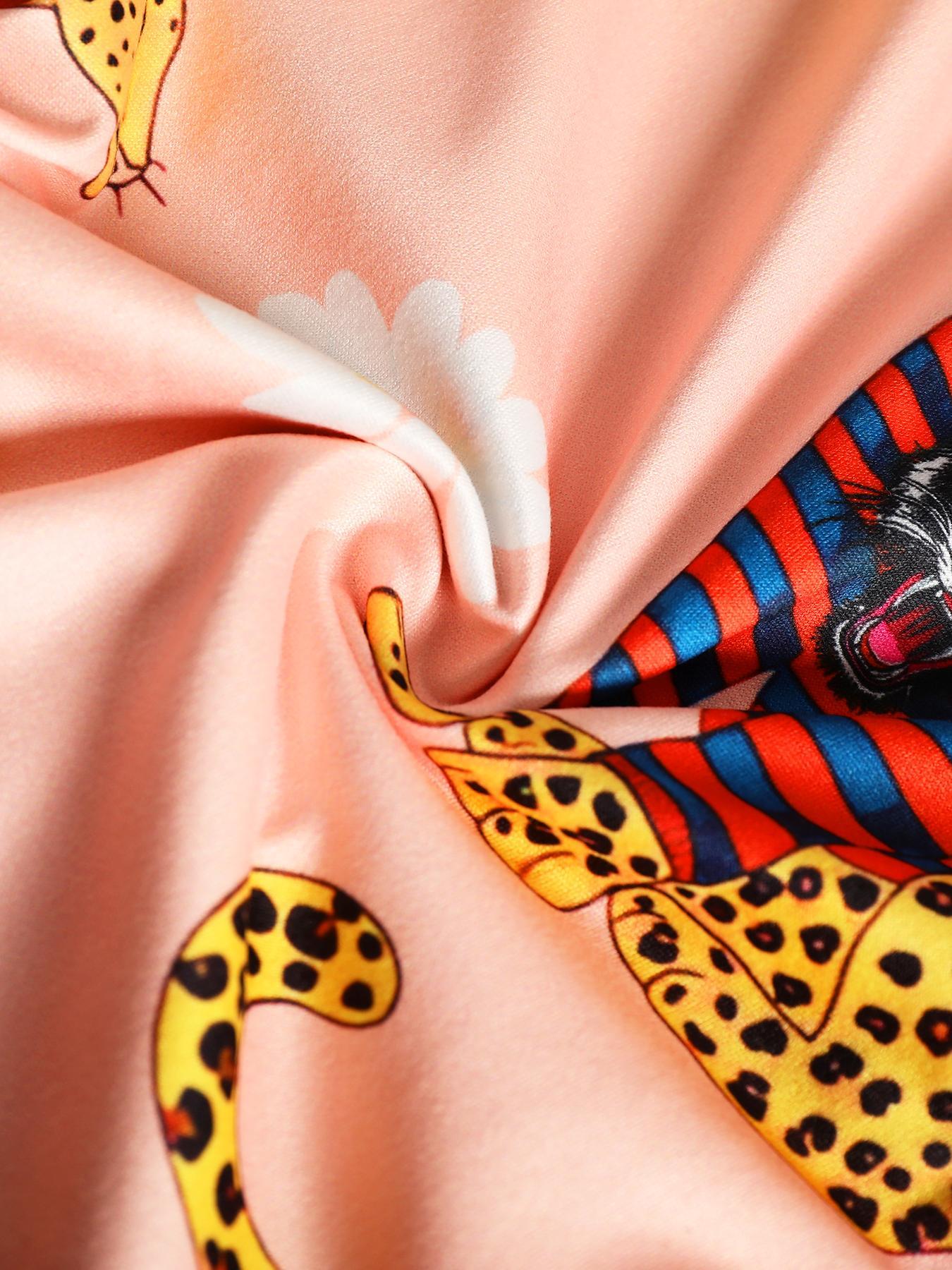 Two-piece Set Women's Heart & Leopard Print Lapel Neck Pajama, Long Sleeve Button Up Top & Elastic Waist Pants Pj Set, Casual Comfortable Sleepwear Loungewear Set for Women