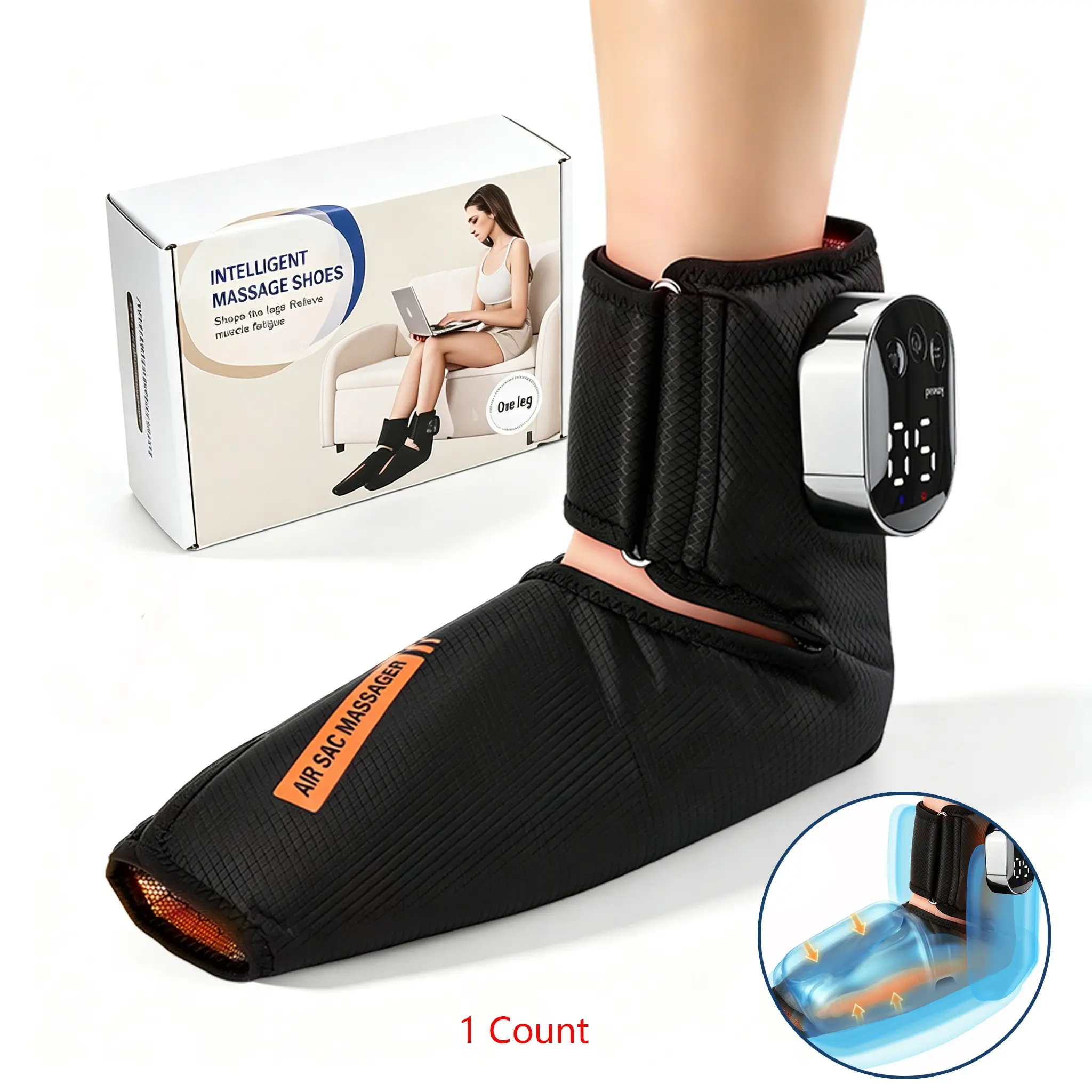 Foot Ankle Airbag Compression Massager, 3 Heat Levels, 3 Massage Modes With Timer, Full Foot Wrap Massage for Circulation，Post-Workout & Daily