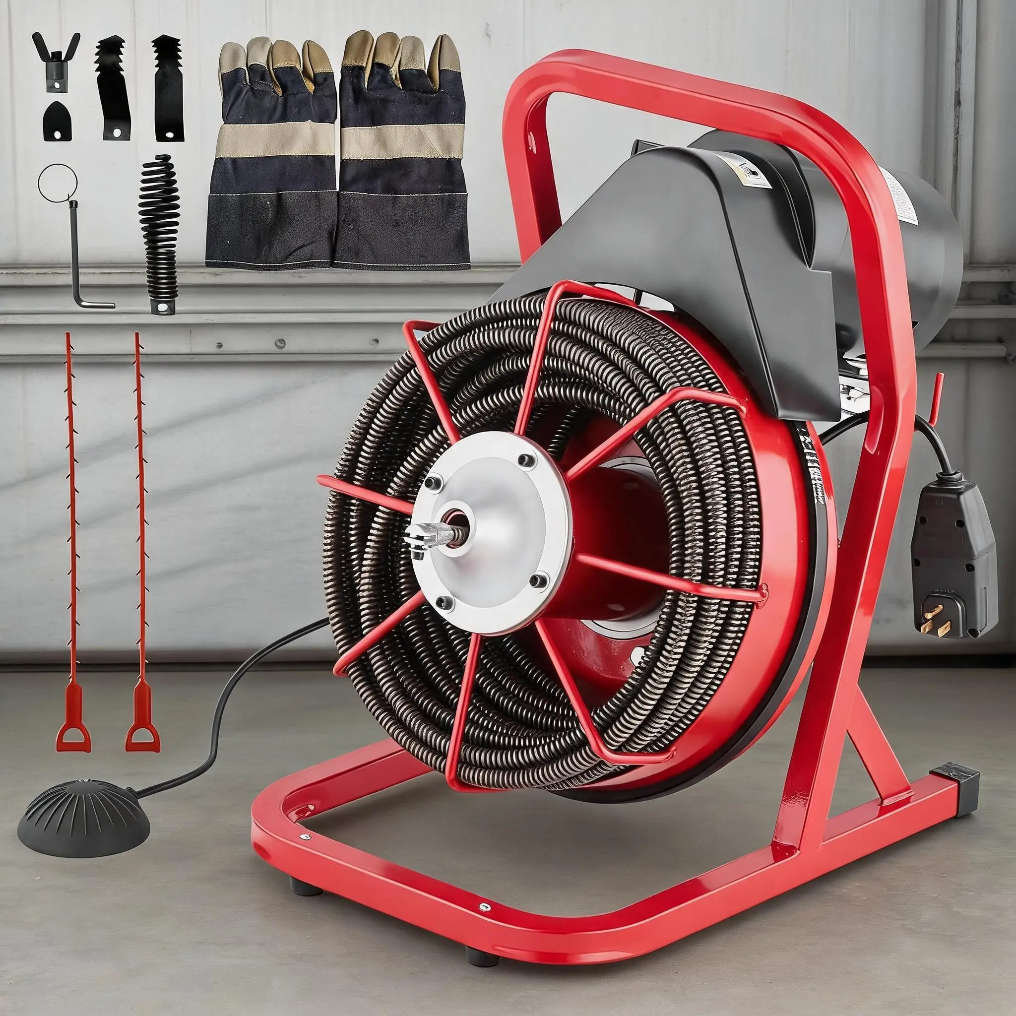 75ft x 1/2in Drain Cleaner Machine, Auto-Feed Electric Drain Snake with 4 Cutters & Foot Switch  for 1" to 4" Pipes , Heavy Duty Sewer Auger for Sinks, Toilets, Showers