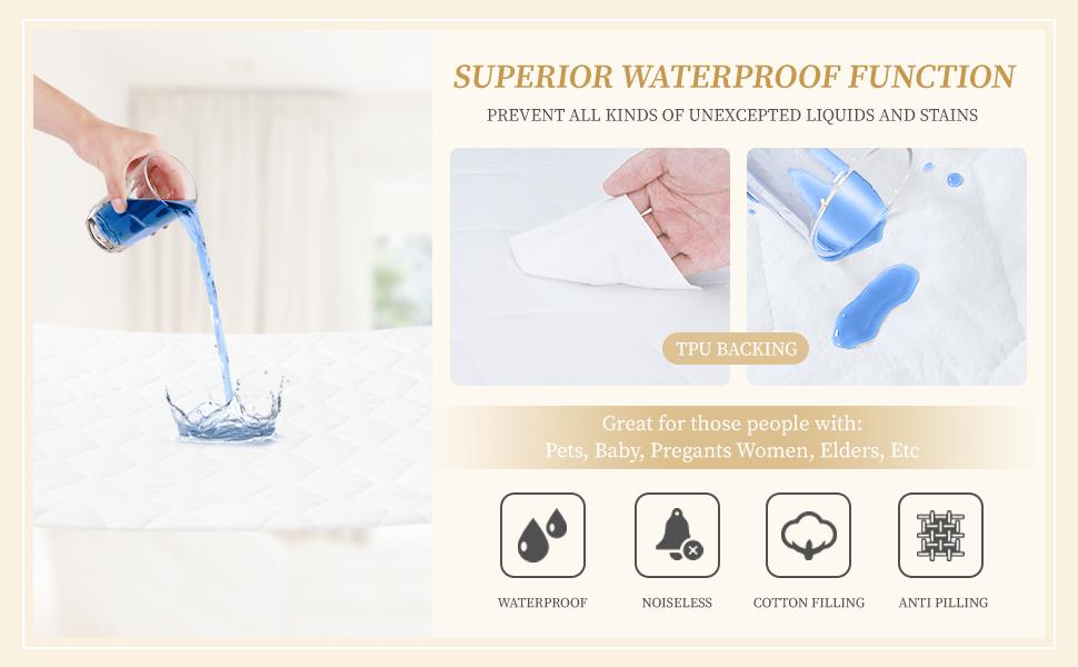Queen Quilted Fitted Waterproof Mattress Pad, Breathable Soft Filling Mattress Protector, 8-21 Inches Deep Noiseless Mattress Cover (White)