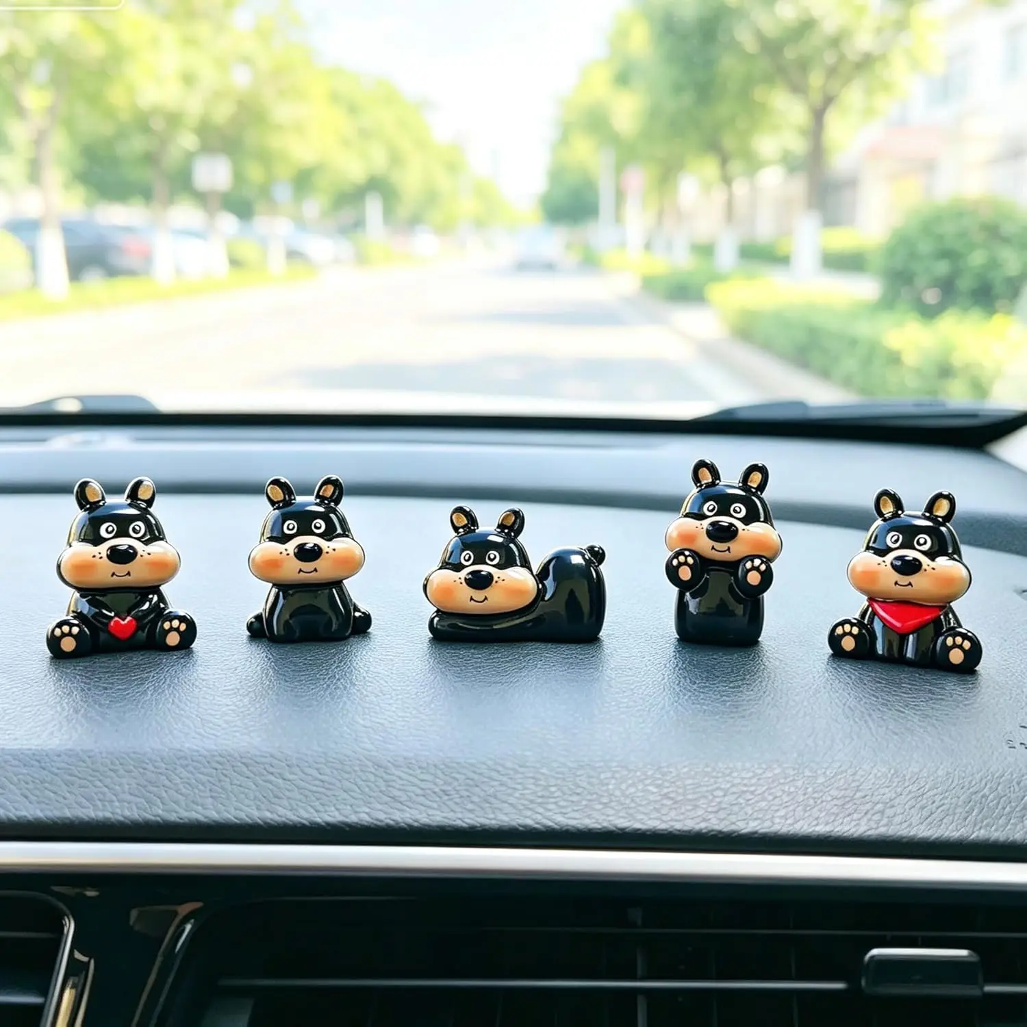 5PCS Resin Cute Dog Dashboard Decorations - Center Console Car Interior Accessories with Adorable Expressions, Adds Personality for Home Office Use