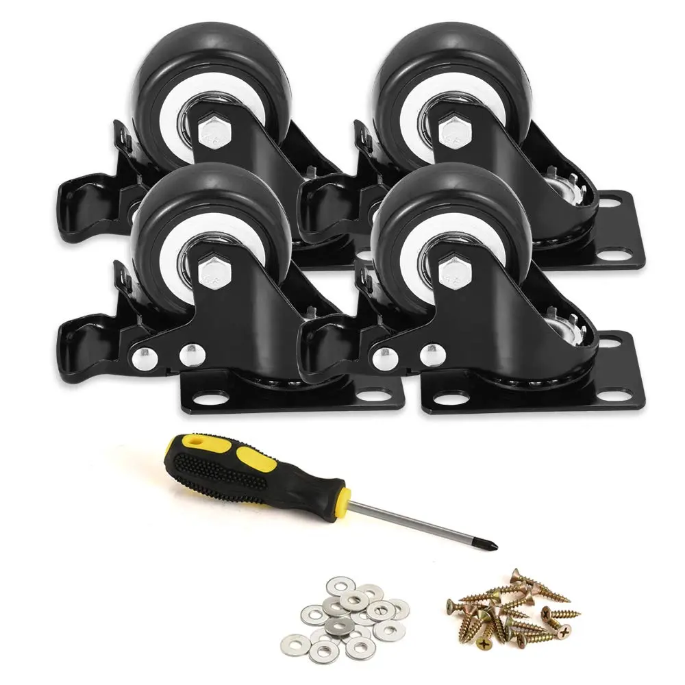 2" Caster Wheels, Heavy Duty Casters with  Set of 4, Locking Casters with 360  No Noise Polyurethane (PU) Wheels, Swivel Plate Castors Pack of 4