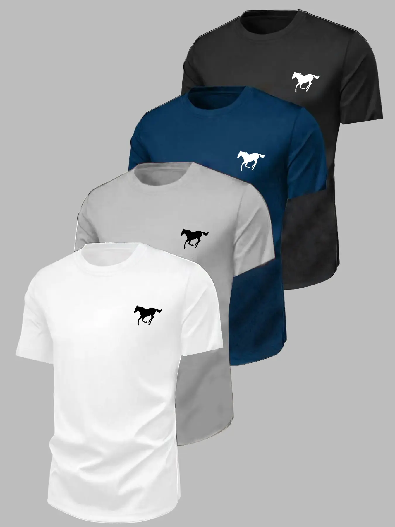 Men's High-Elastic Sporty Short Sleeve T-Shirt, Breathable Cotton, Casual Crop Top, Geometric Print, 4-Pack, Multiple Colors Available