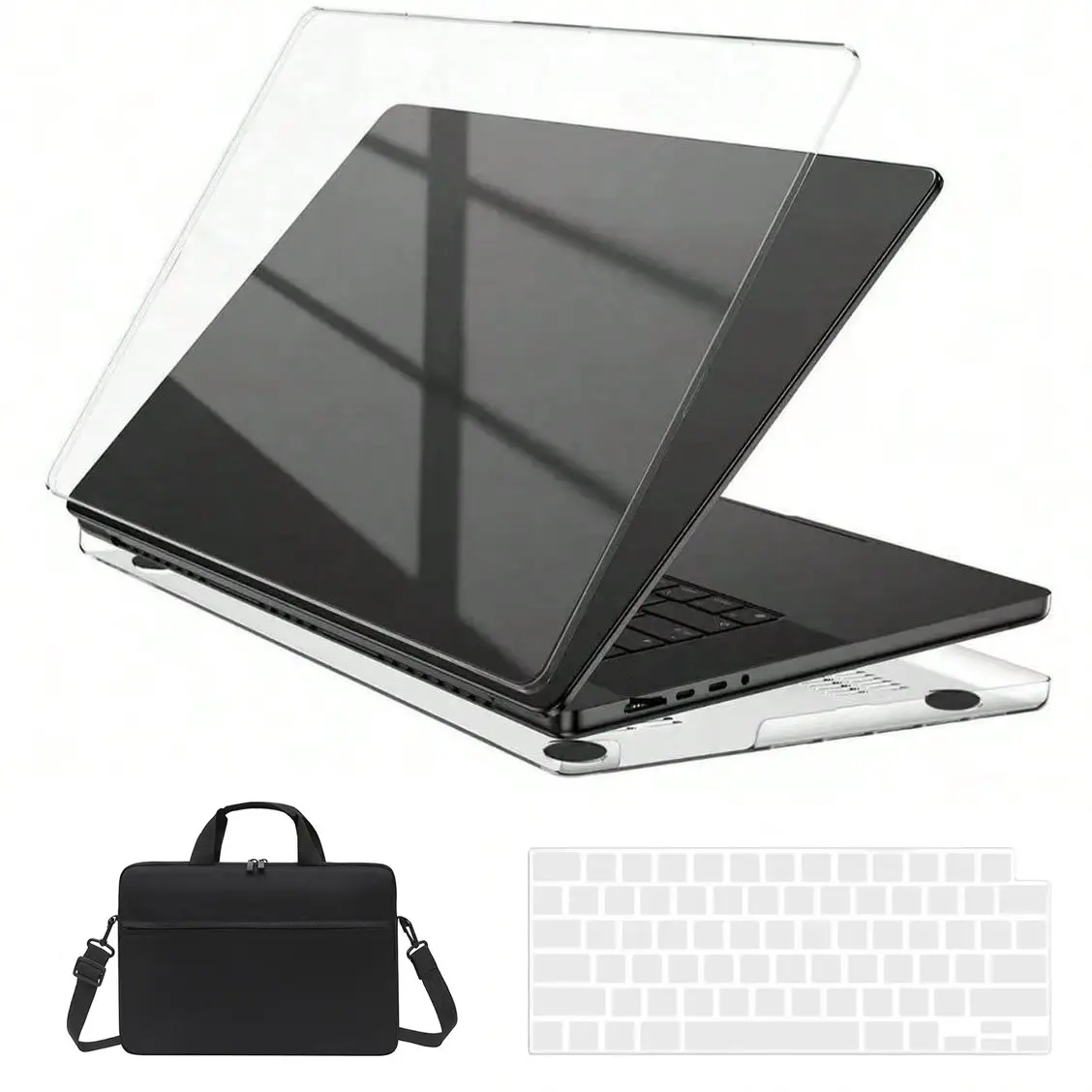 Clear Hard Shell Case for Macbook Air 13 Inch, 3 in 1 Protective Laptop Cover Set, Keyboard Skin & Shoulder Carrying Bag Included