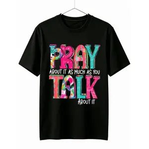 Pray More, Speak Less Graphic T-Shirt- Casual Crew Neck Short Sleeve Top, Ultra Soft Breathable Summer Style- Perfect Christian Religious Gift for Women, Moms, Friends