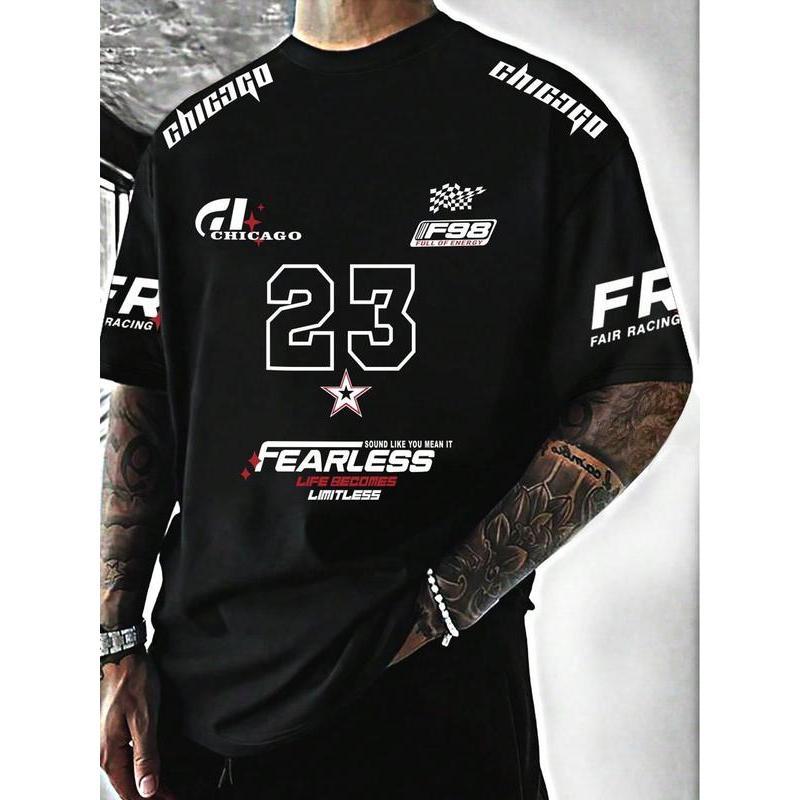 Unisex's Letter & Number Print Round Neck Tee, Regular Fit Casual Short Sleeve Crew Neck T-Shirt for Daily Wear, Unisex Top for All Seasons