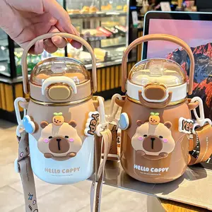 316 Stainless Steel Cute Capybara Kids Insulated Water Bottle with Straw, Durable Design for Daily Use, Perfect Gift for Children