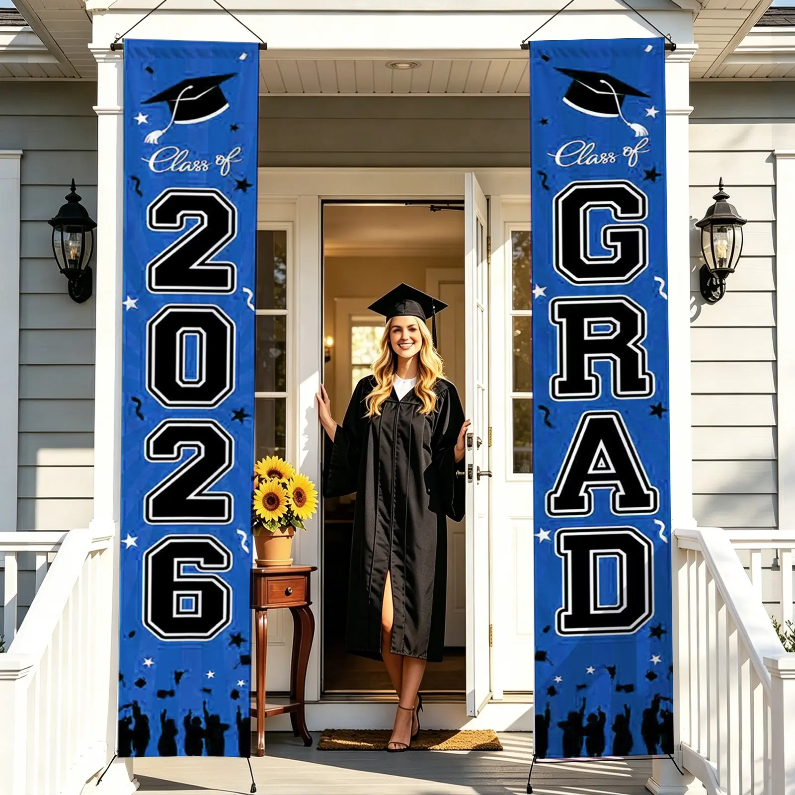 Graduation Decorations 2026 Porch Banner, Graduation Banner Class of 2026, Black and Gold Congrats Grad Decorations for Door and Porch Party Supplies