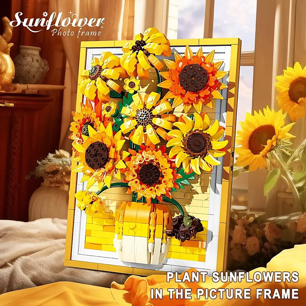 Sunflower Picture Frame Model Building Blocks Desktop Decoration Set, Christmas Gift, Room Decor, New Year's Eve Party Favor