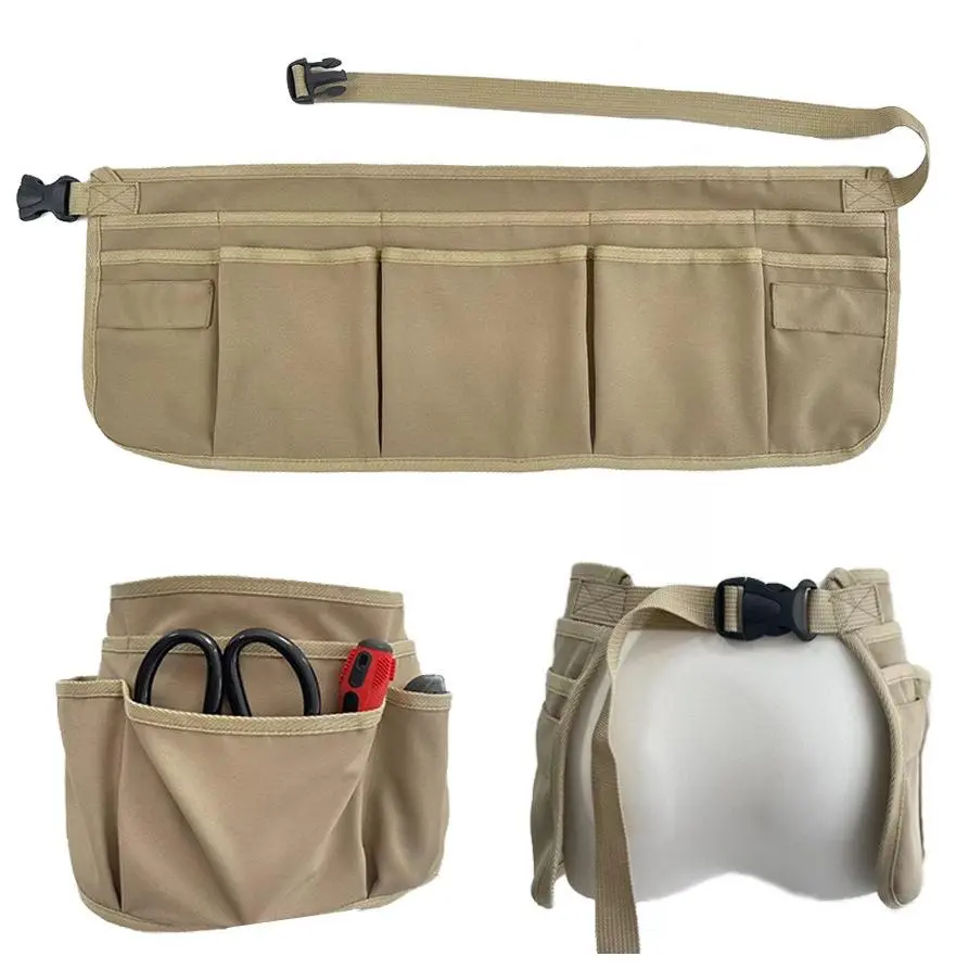 Pocket Utility Apron with Hammer Loops – Adjustable Waist Tool Apron for Men & Women, Garden, Construction, Woodworking – Perfect Gift for Dad (Khaki/Black)