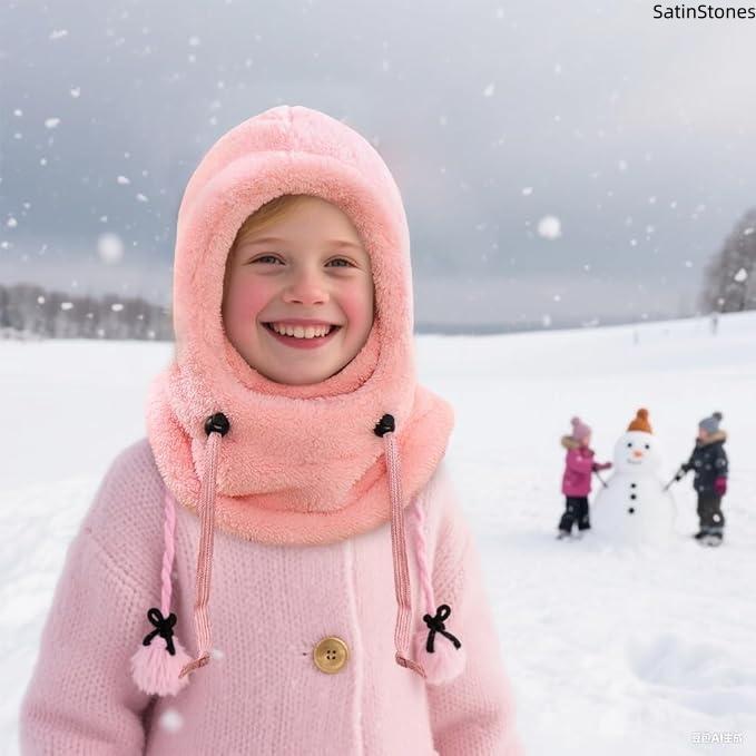 Winter Balaclava & Neck Warmer Hat for Kids Ages 3-10 Windproof Thermal Full Face Mask with Detachable Hood Collar Soft Fleece Ideal for Skiing Snow Outdoor Winter Sports & Daily Wear