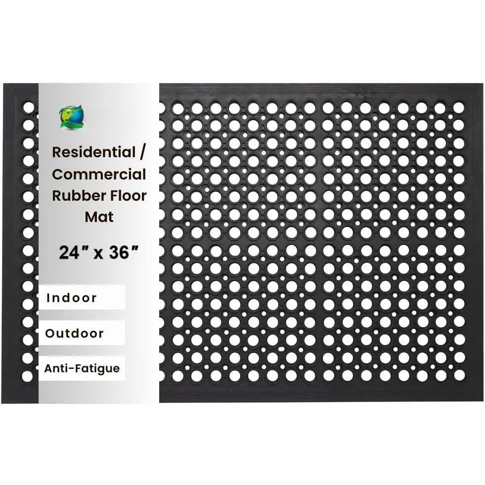 Anti  Mats for Kitchen Floor, Rubber Bar Mat, Non Slip Commercial Floor Mat with Drainage Holes, Indoor Outdoor Rubber Mat for Restaurant, Garage, Entryway, Entry Mat 24 x 36 in