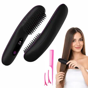 【Mosnami】Electric Straightening Comb, Portable Ionic Heating Comb, Cordless Straightener, Dual-Function Curling and Straightening, Hair Styling Tool for Home and Salon Use