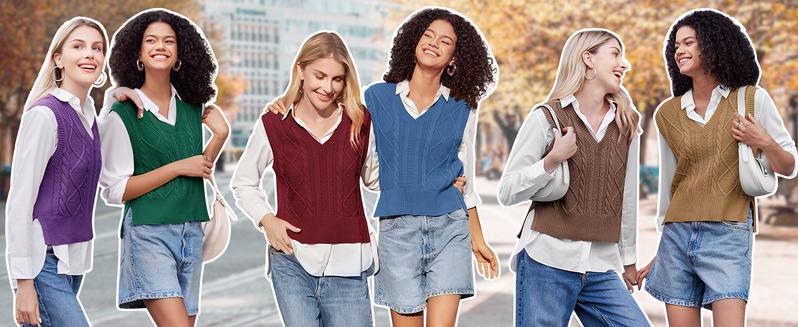 Sweater Vest for Women V Neck Sleeveless Knit Solid Casual Ribbed Preppy Pullover Tops