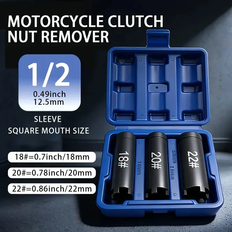 Motorcycle Clutch Nut Removal Tool 3Pcs Four-claw Socket 18 20 22mm Wrench Starter Disk Extractor Motorcycle Repair Tool Kit Combo