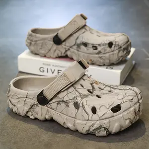 Men's Outdoor Camo Nylon Clogs - Thick Sole Waterproof PVC Slide Shoes, Adjustable Heel Strap, Non-Slip Slip-On Ankle Footwear for Camping, Street Use