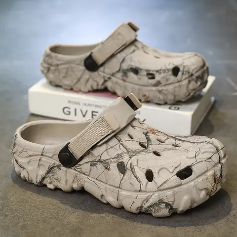 Men's Anti-Slip Waterproof Tactical Camouflage Nylon Adjustable Band Clogs - Slip-On All-Terrain Ankle Footwear, Platform Thick Sole PVC, Round Toe, Breathable, Dirt-Resistant, All-Season for Camping, Street Wear