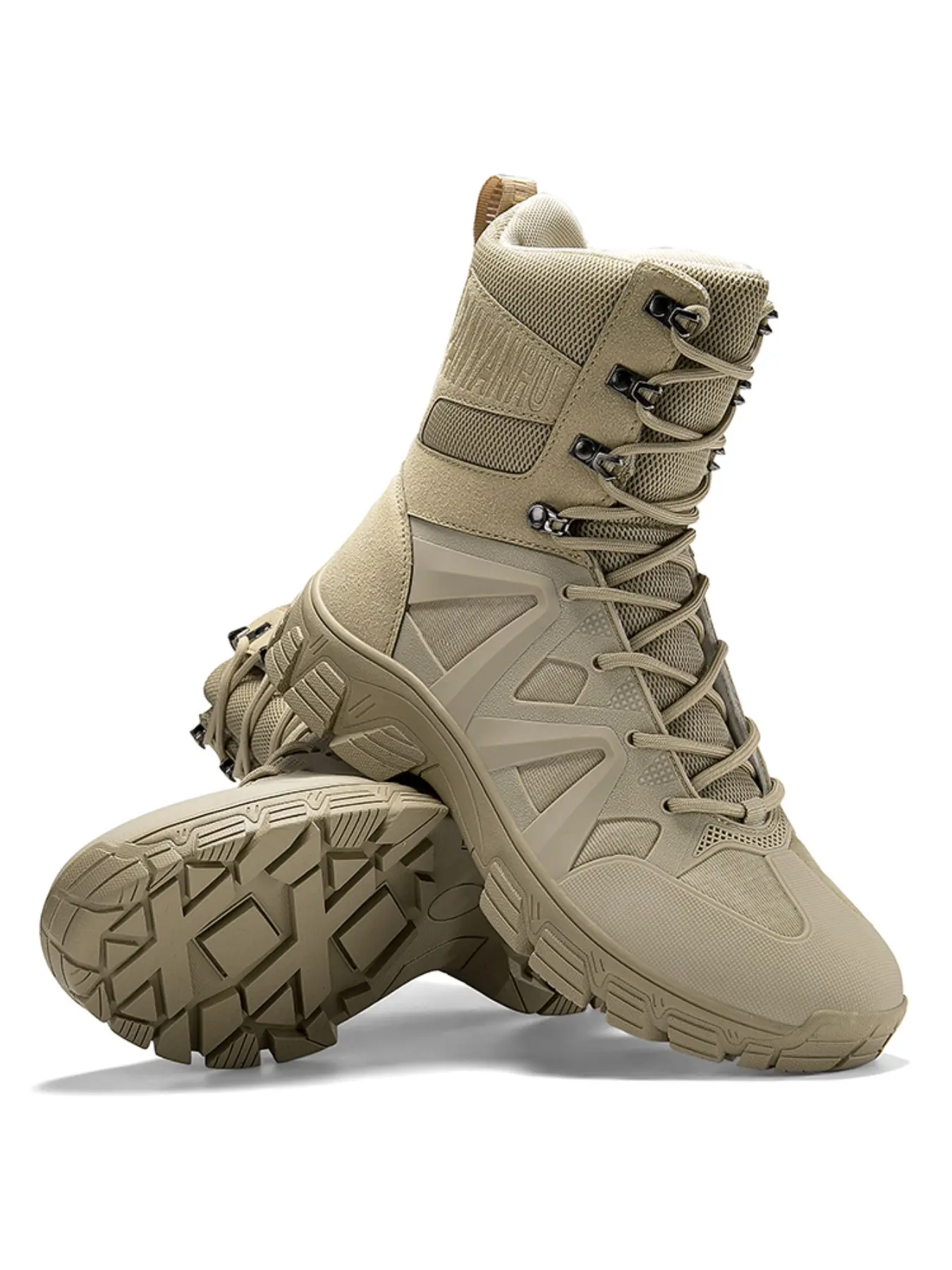 Men's Military Boots, Steel Toe Safety, Mid-Calf Design, Side Zipper, Suitable for Work and Outdoor Activities, Fashionable Military Boot Style, Work Safety Shoes