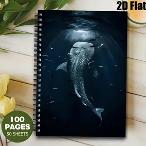 1pc Spiral Bound [2D]Flat Underwater Whale Shark Notebook Journal, 5.7X8.26 inch Lined 100 Pages, Perfect for Marine Biology Notes, Ocean Adventure Log, Travel Journal, Ideal Gift for Nature Lovers, Beach Trip Diary, Christmas & Birthday Present for Se